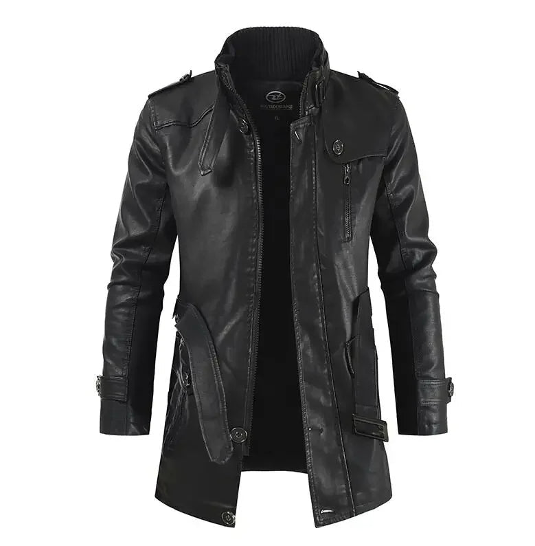 Elegante giacca da biker lunga in pelle