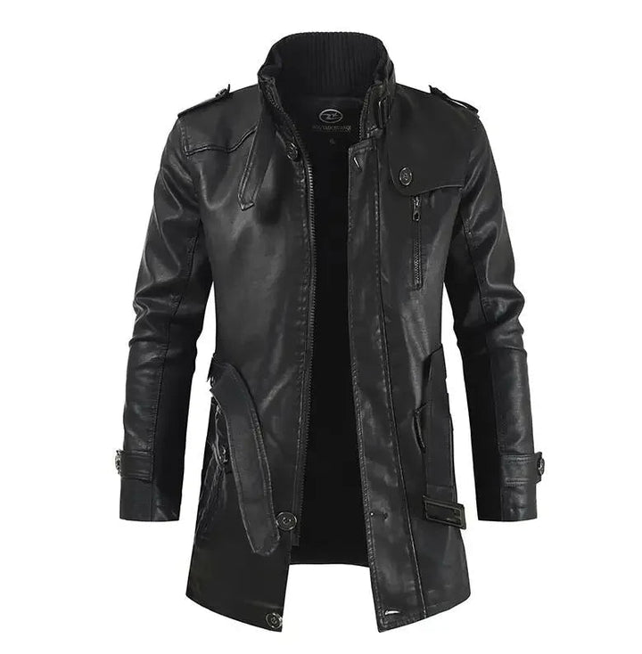 Elegante giacca da biker lunga in pelle