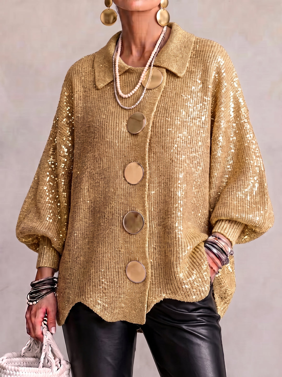 Elvinia™ | Cardigan oversize con colletto e grandi bottoni in metallo