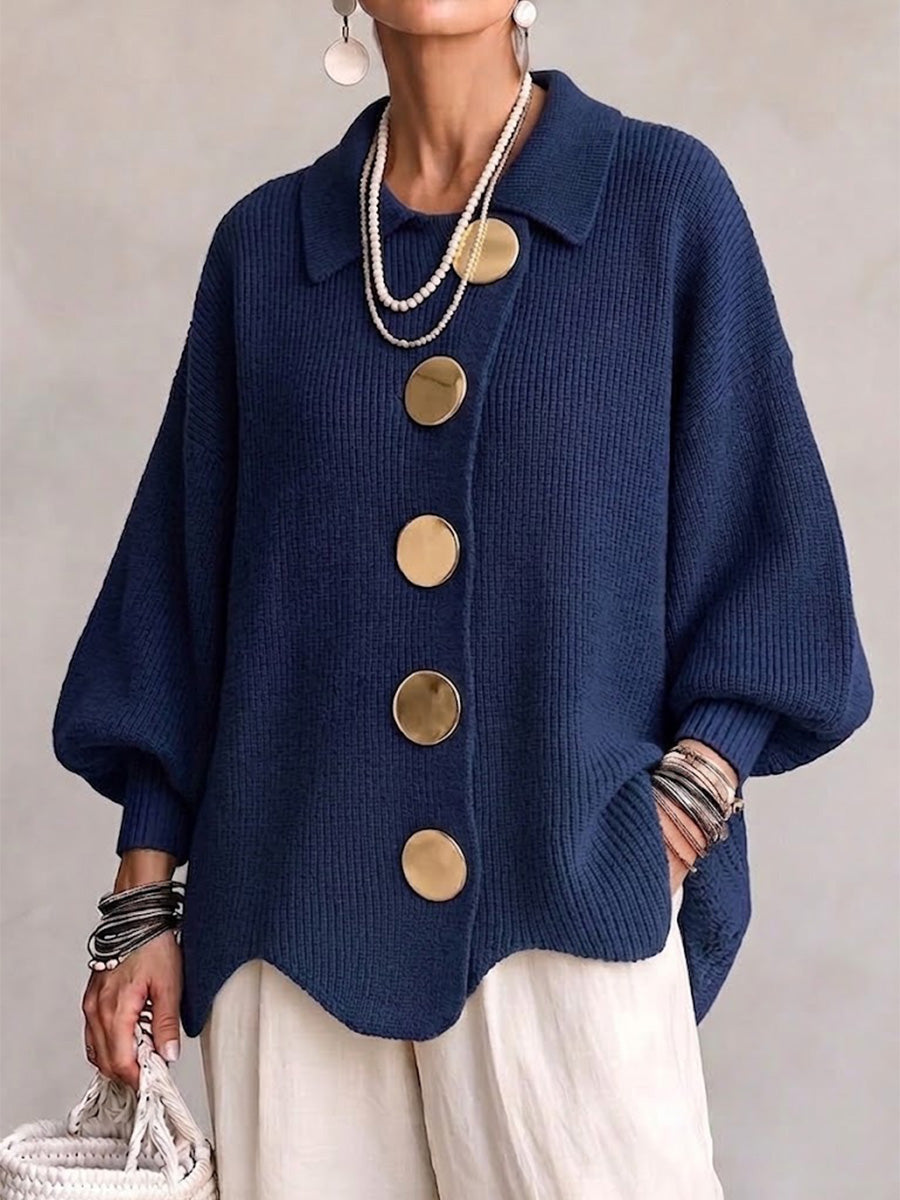 Elvinia™ | Cardigan oversize con colletto e grandi bottoni in metallo