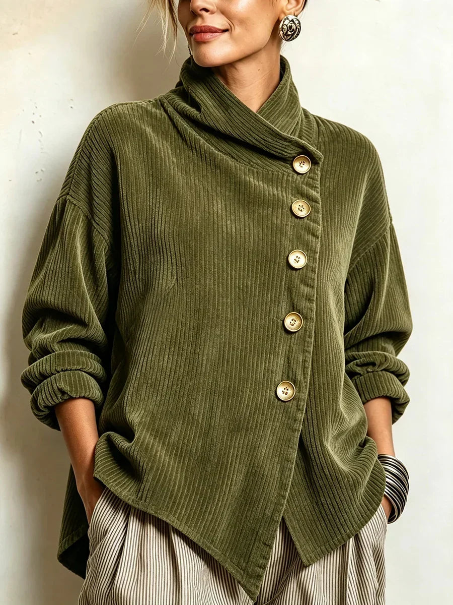 AVERY | Top Button-Up in Corduroy con Collo Avvolgente per Donna