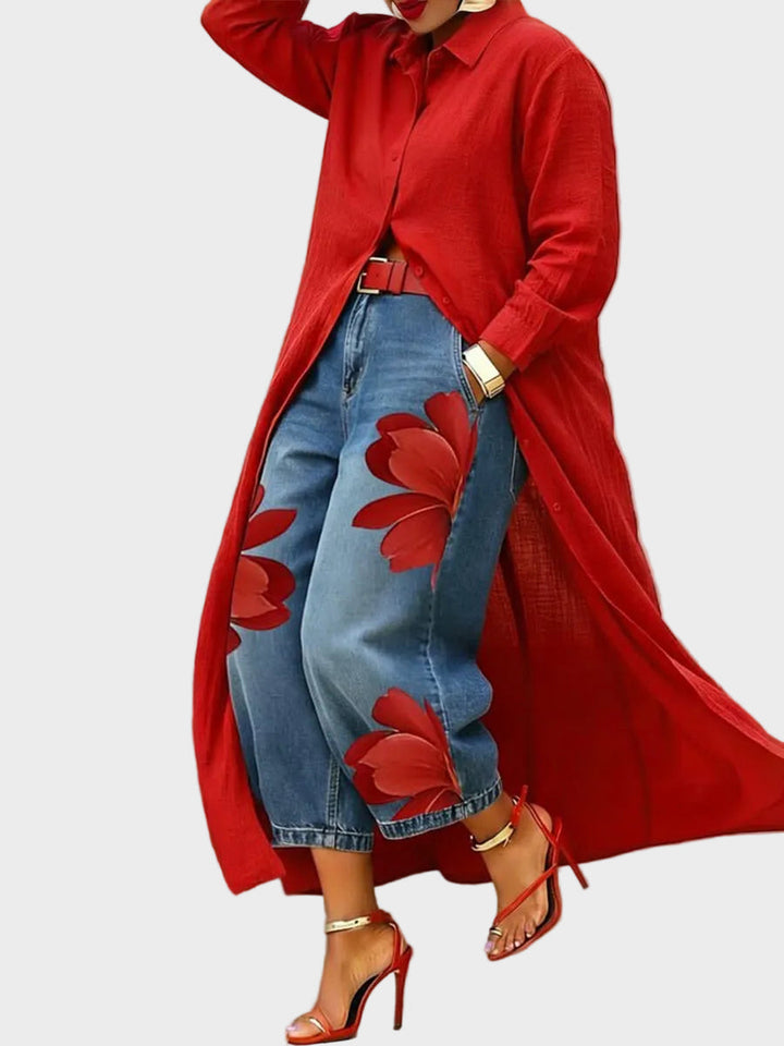 Daniella - Vestito di lino & completo in denim a fiori