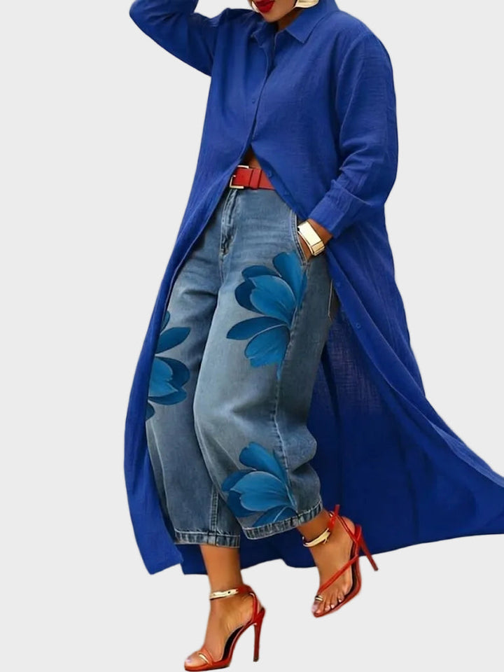 Daniella - Vestito di lino & completo in denim a fiori