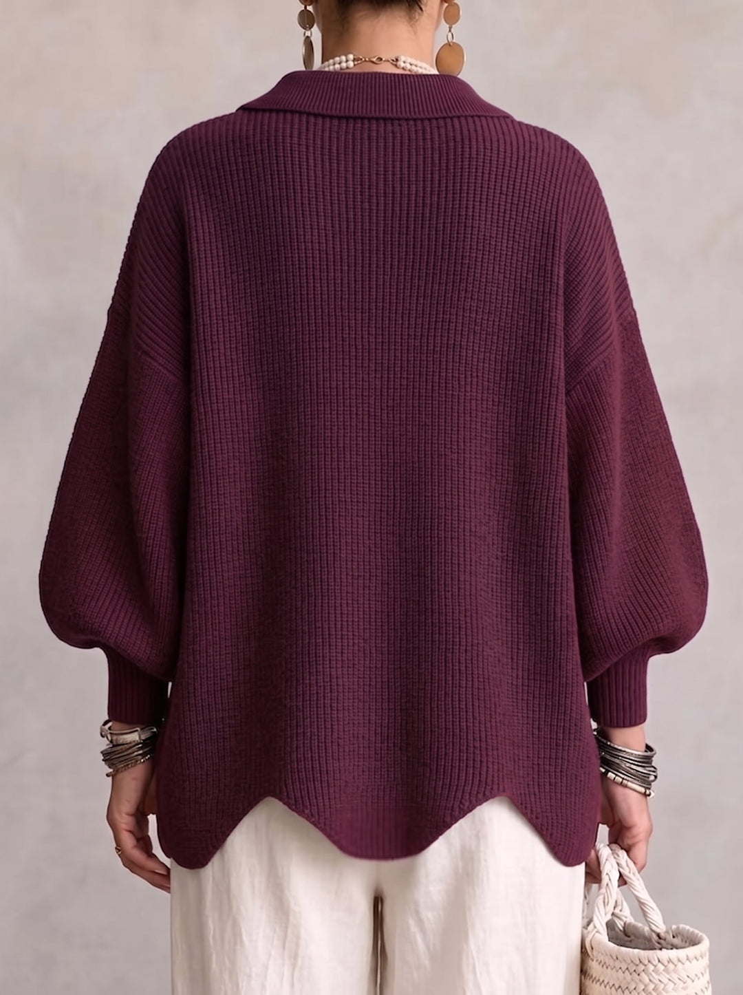 Elvinia™ | Cardigan oversize con colletto e grandi bottoni in metallo
