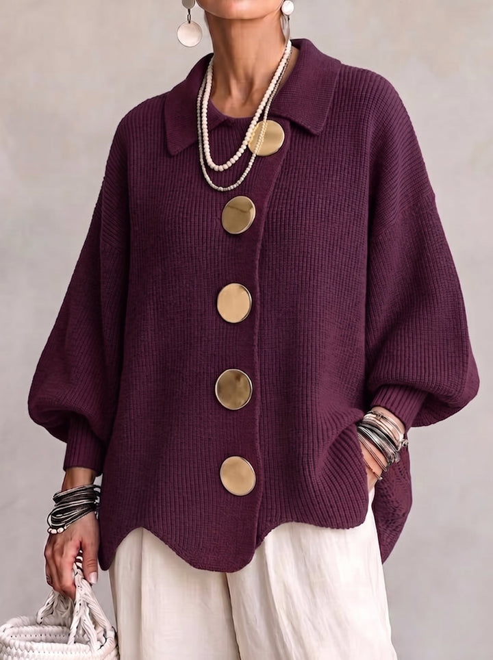 Elvinia™ | Cardigan oversize con colletto e grandi bottoni in metallo