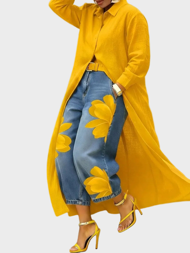 Daniella - Vestito di lino & completo in denim a fiori