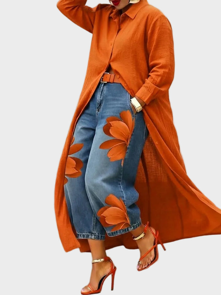 Daniella - Vestito di lino & completo in denim a fiori