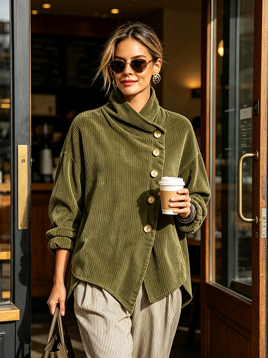 AVERY | Top Button-Up in Corduroy con Collo Avvolgente per Donna