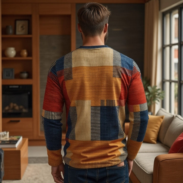 Maglione con stampa patchwork in cashmere e lana