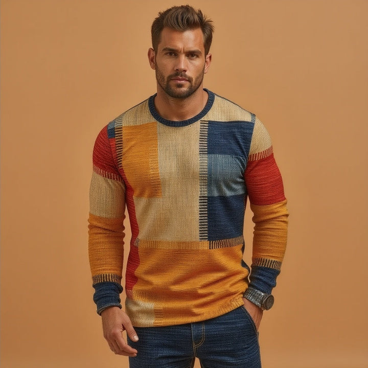 Maglione con stampa patchwork in cashmere e lana