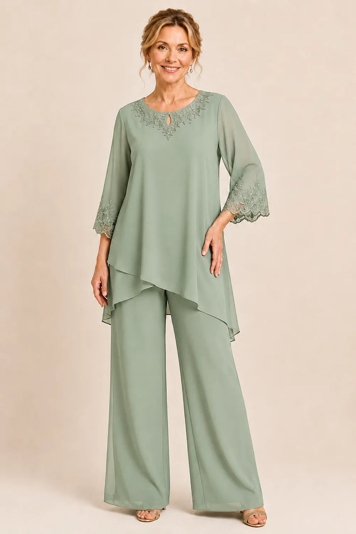 Elegante completo formale a due pezzi con pantaloni e ricami