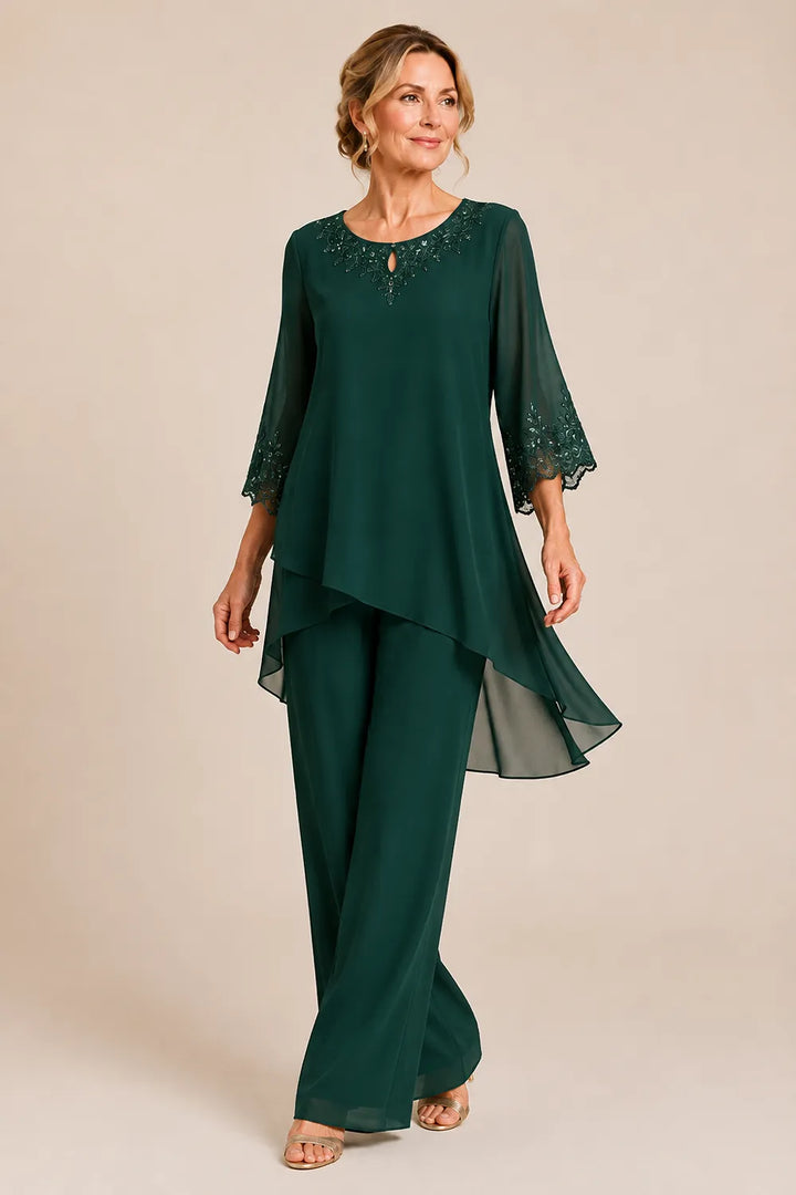 Elegante completo formale a due pezzi con pantaloni e ricami