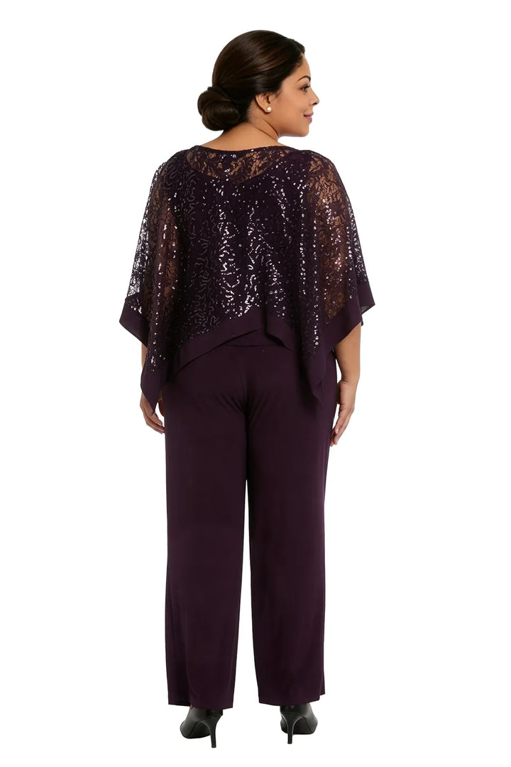 Completo pantalone taglie forti con mantella di paillettes per madre della sposa