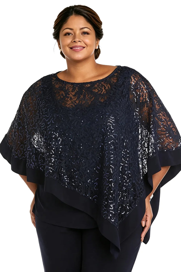 Completo pantalone taglie forti con mantella di paillettes per madre della sposa