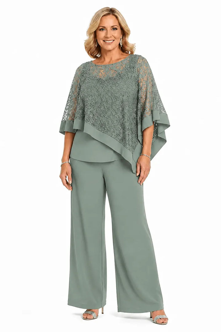 Completo pantalone taglie forti con mantella di paillettes per madre della sposa