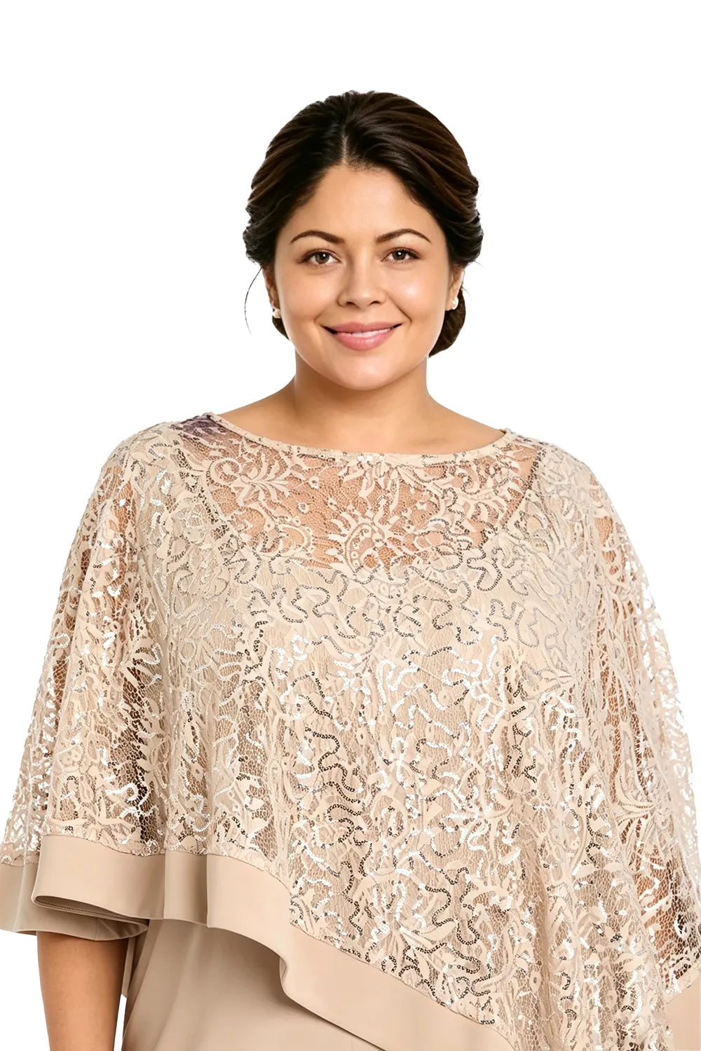 Completo pantalone taglie forti con mantella di paillettes per madre della sposa