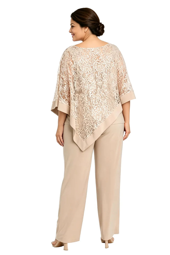 Completo pantalone taglie forti con mantella di paillettes per madre della sposa