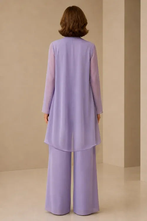 Elegante completo pantalone in chiffon per la madre della sposa