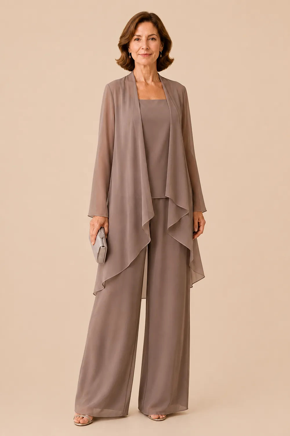 Elegante completo pantalone in chiffon per la madre della sposa