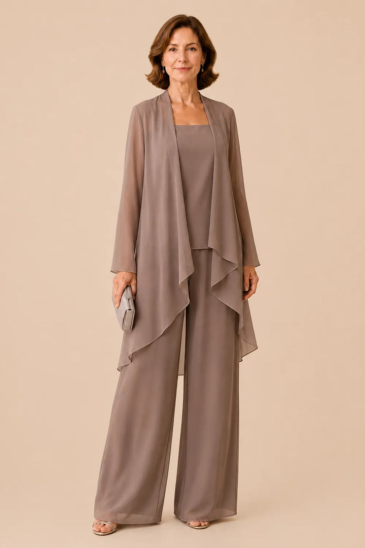 Elegante completo pantalone in chiffon per la madre della sposa