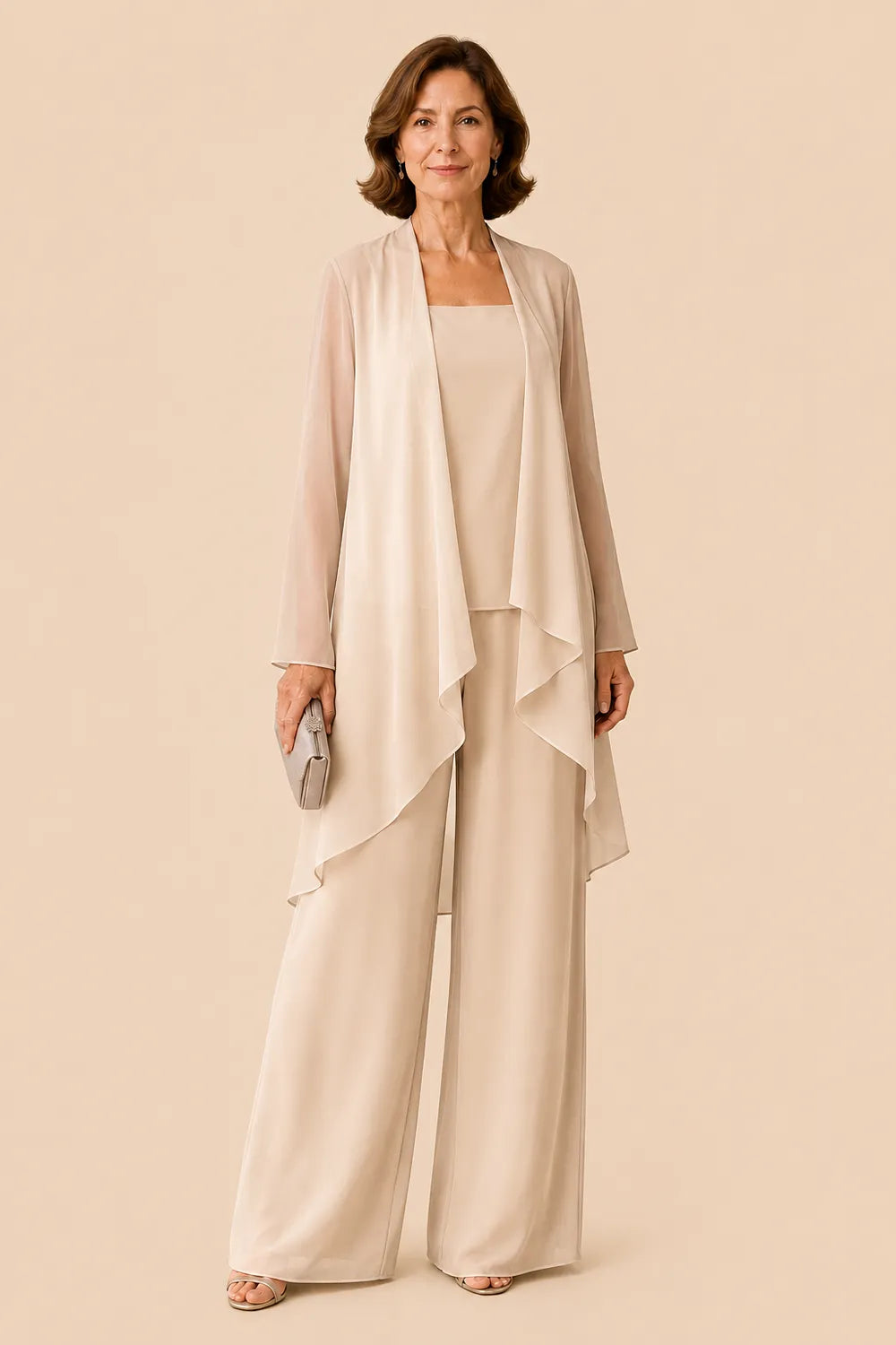 Elegante completo pantalone in chiffon per la madre della sposa