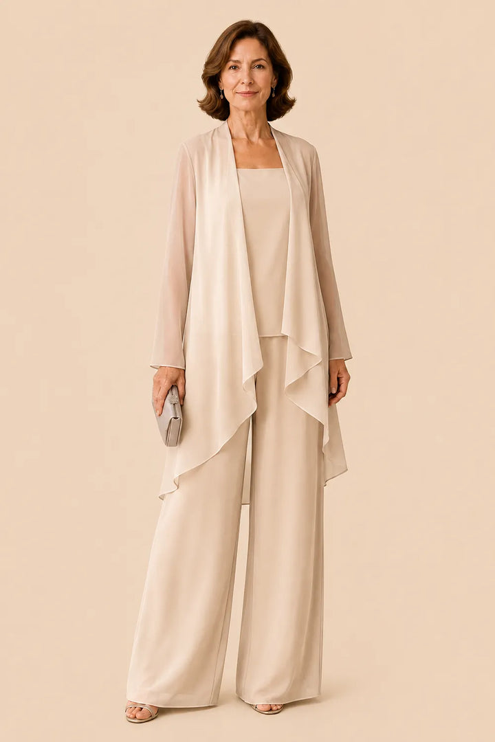 Elegante completo pantalone in chiffon per la madre della sposa