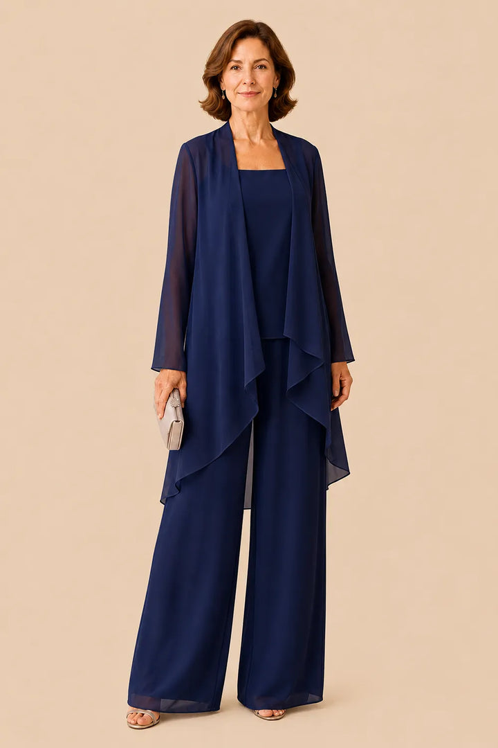 Elegante completo pantalone in chiffon per la madre della sposa