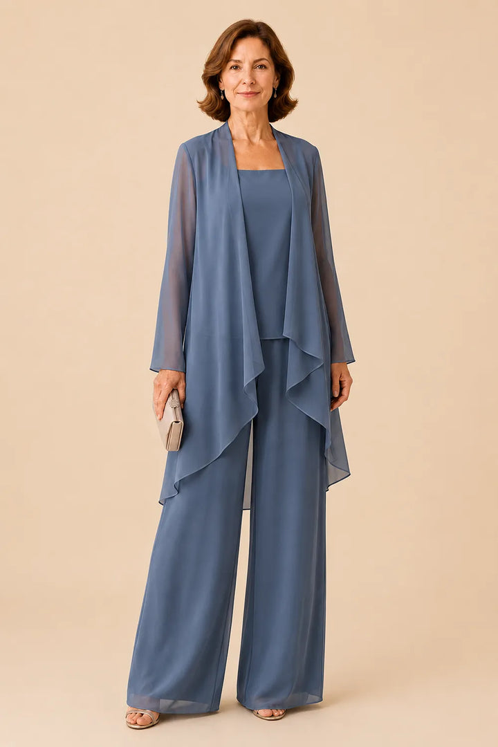 Elegante completo pantalone in chiffon per la madre della sposa