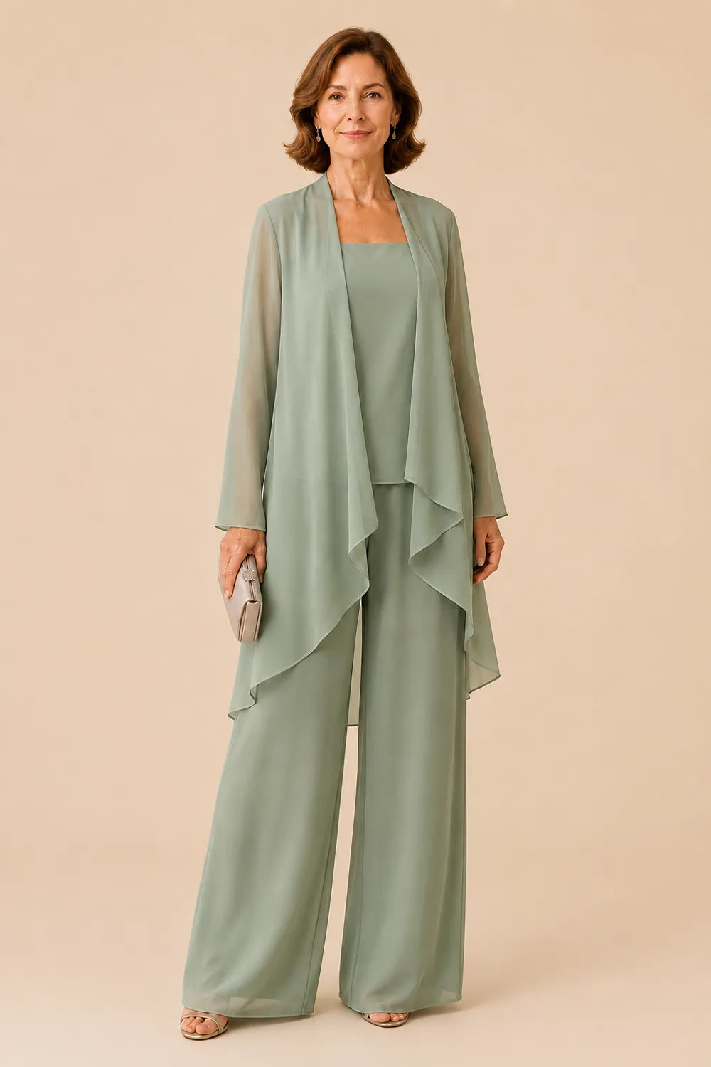 Elegante completo pantalone in chiffon per la madre della sposa