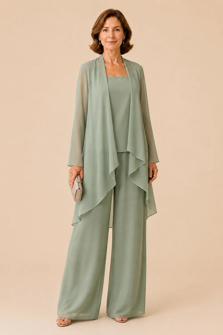 Elegante completo pantalone in chiffon per la madre della sposa