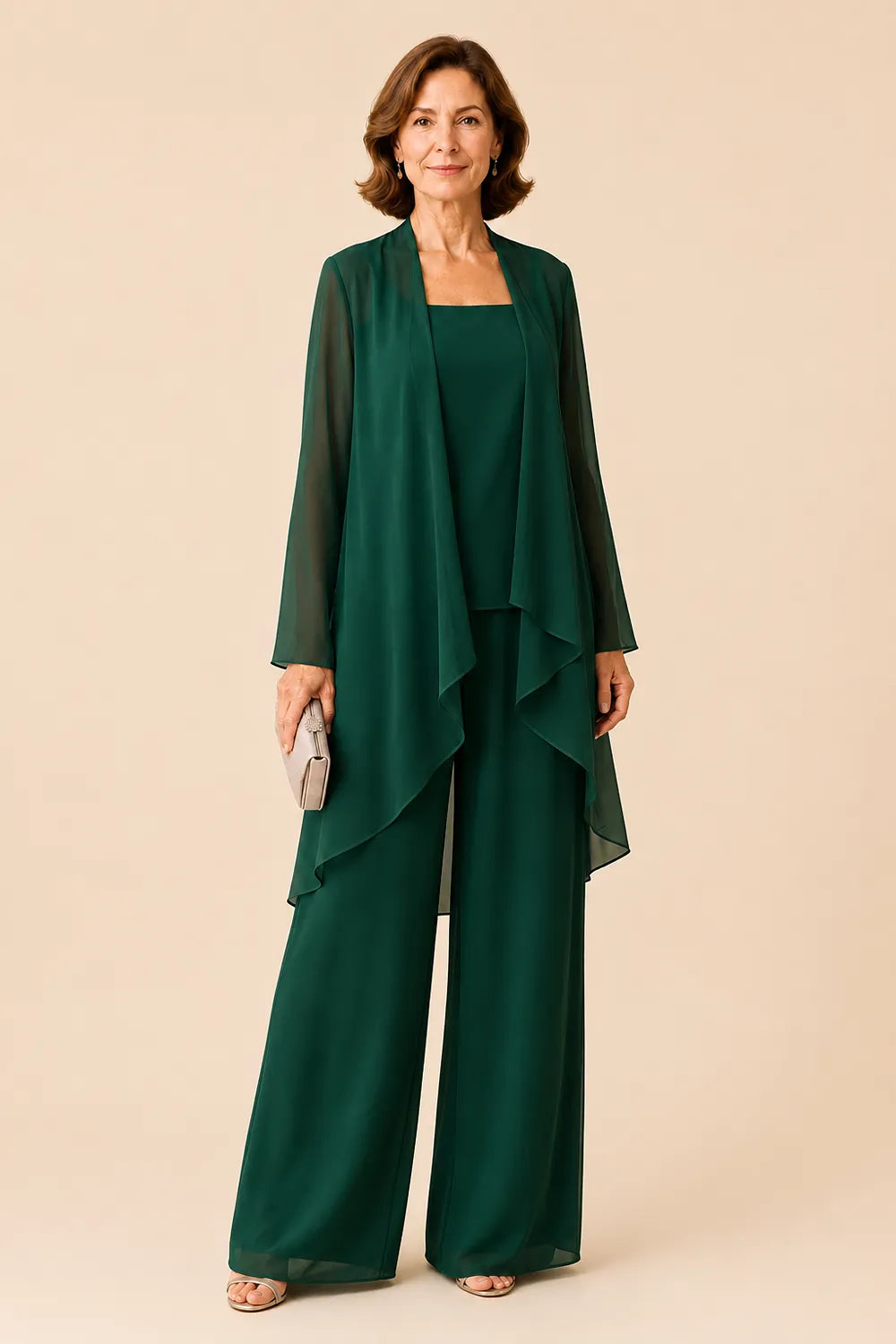 Elegante completo pantalone in chiffon per la madre della sposa
