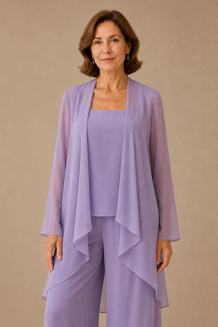 Elegante completo pantalone in chiffon per la madre della sposa