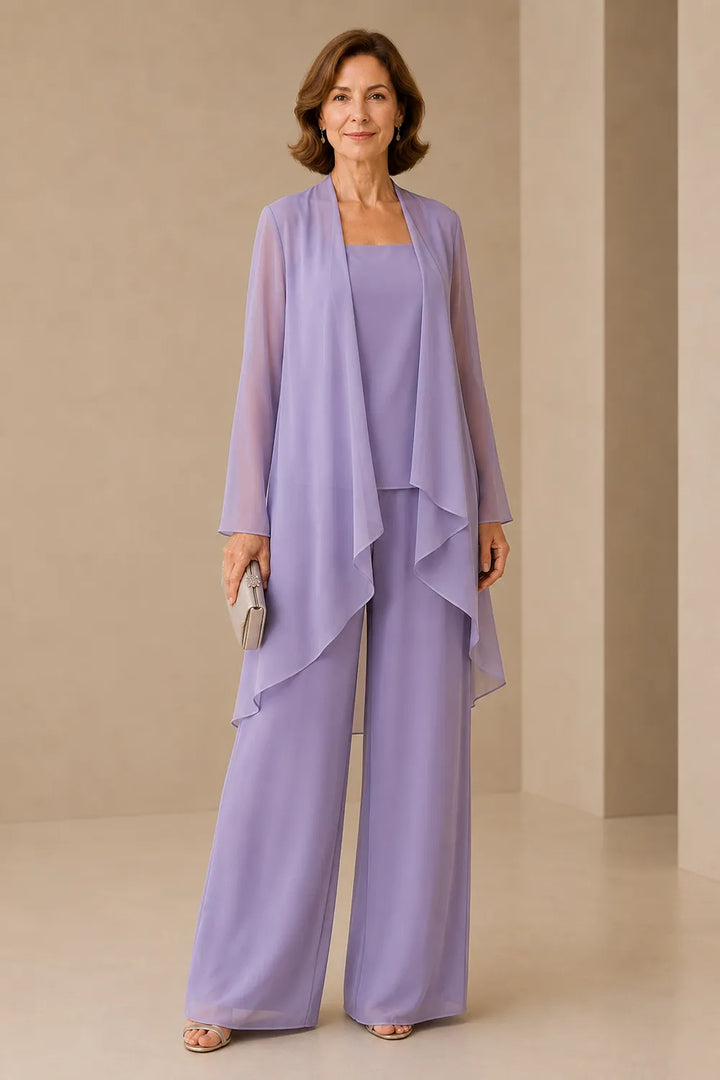 Elegante completo pantalone in chiffon per la madre della sposa
