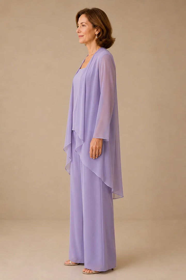 Elegante completo pantalone in chiffon per la madre della sposa