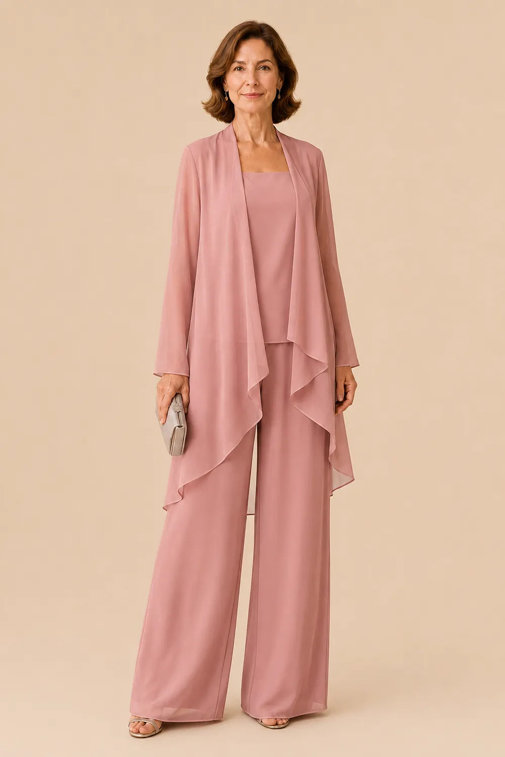 Elegante completo pantalone in chiffon per la madre della sposa