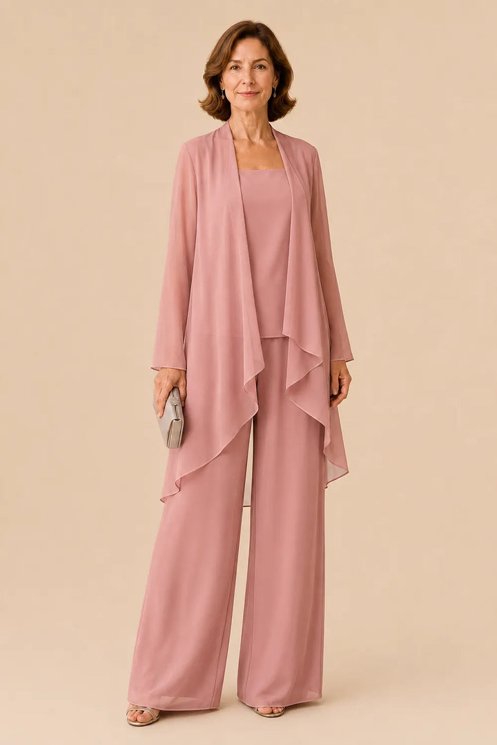 Elegante completo pantalone in chiffon per la madre della sposa