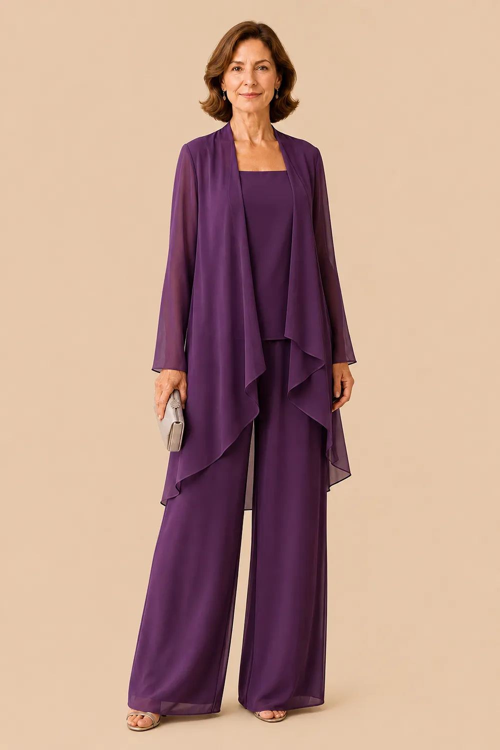 Elegante completo pantalone in chiffon per la madre della sposa