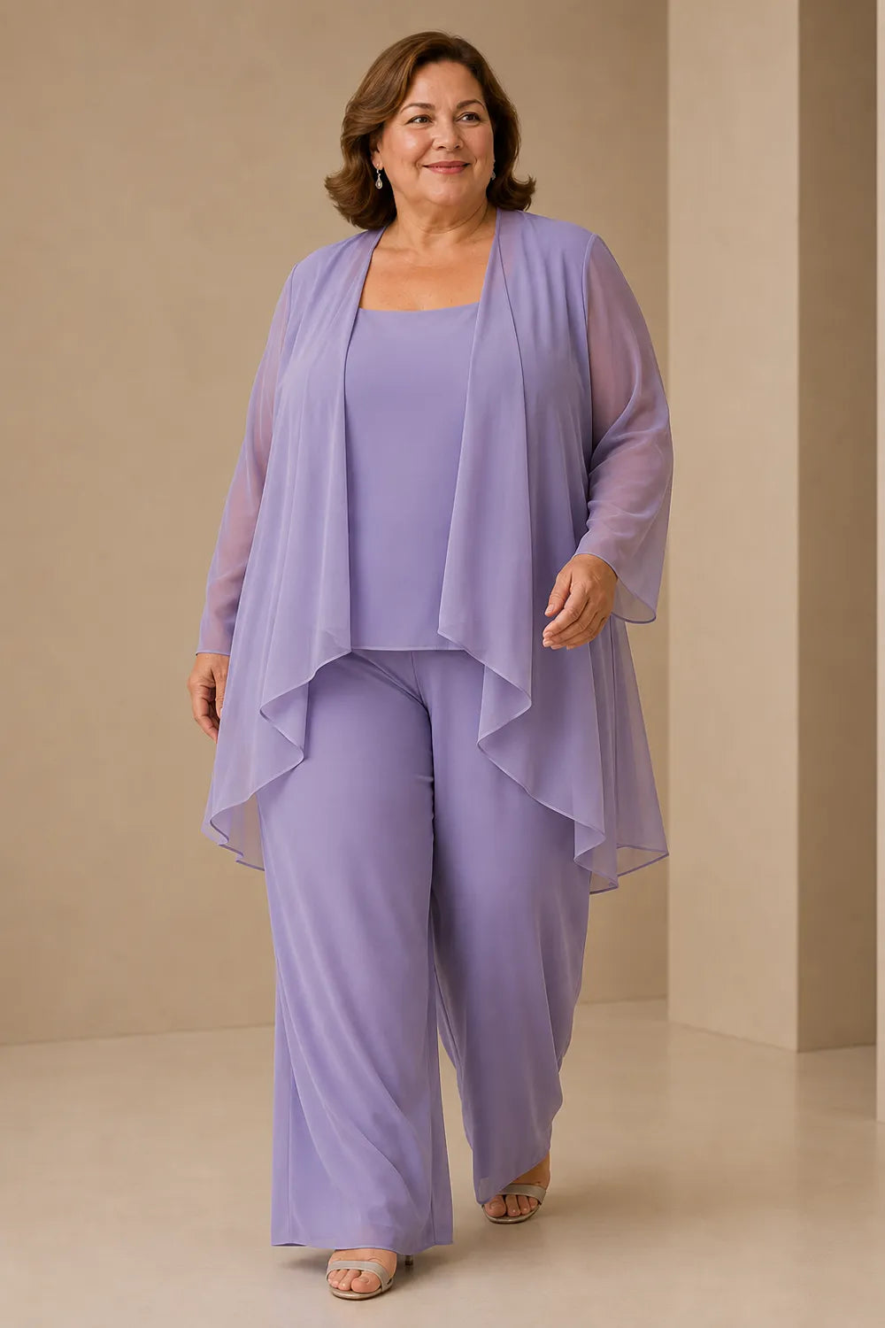 Elegante completo pantalone in chiffon per la madre della sposa