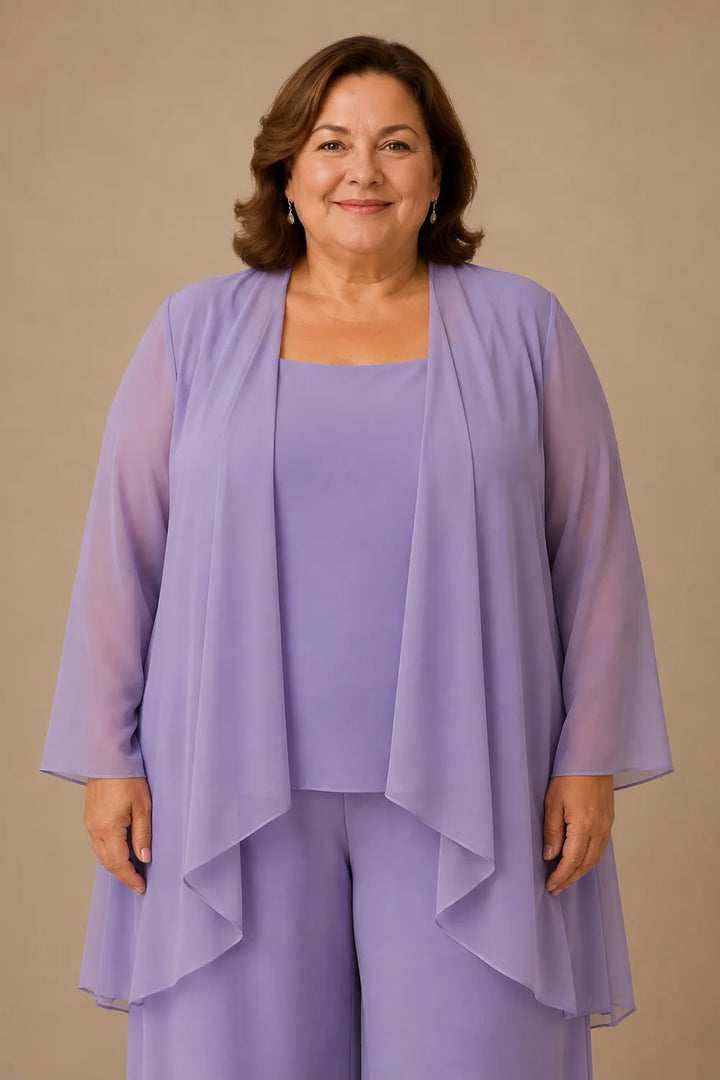 Elegante completo pantalone in chiffon per la madre della sposa