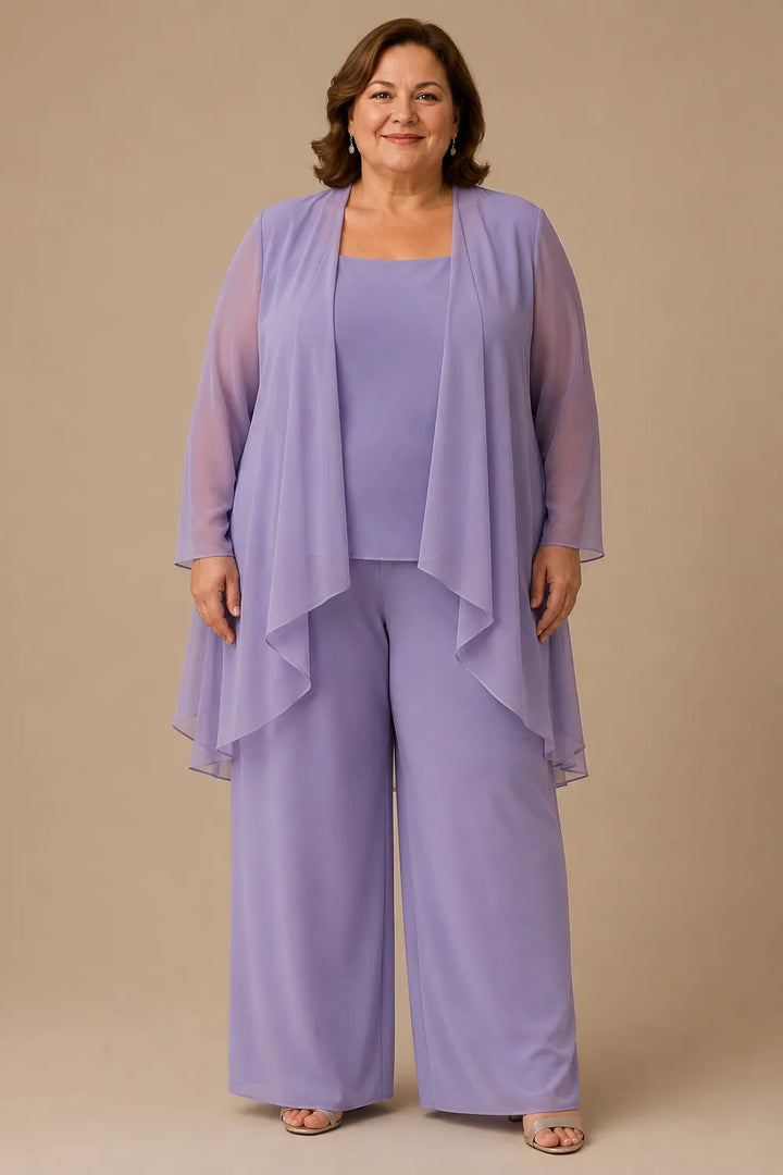 Elegante completo pantalone in chiffon per la madre della sposa