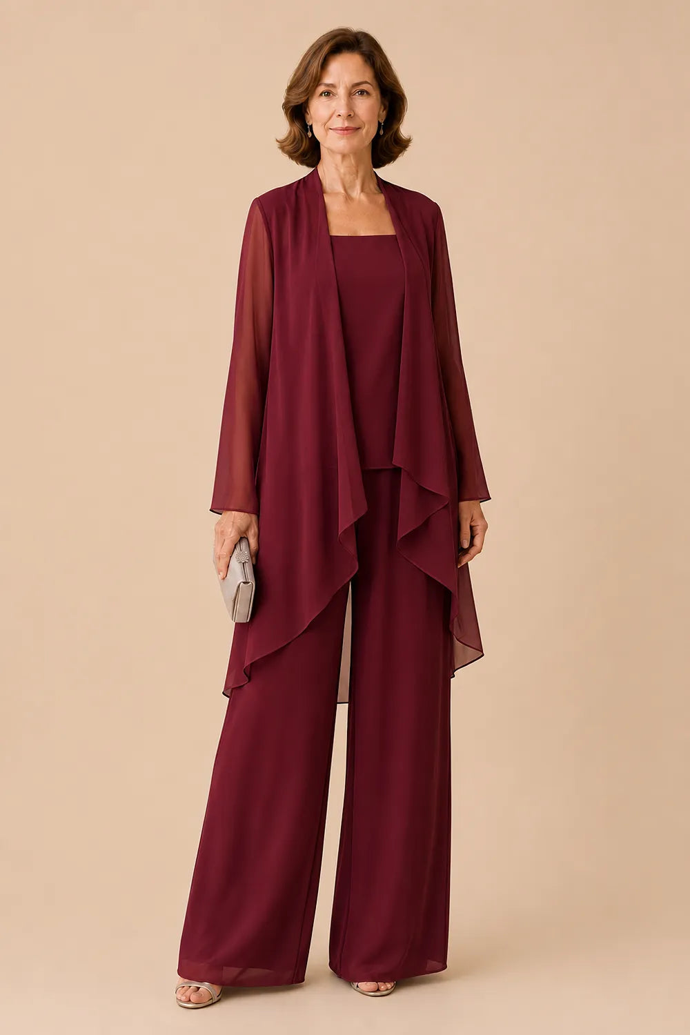 Elegante completo pantalone in chiffon per la madre della sposa