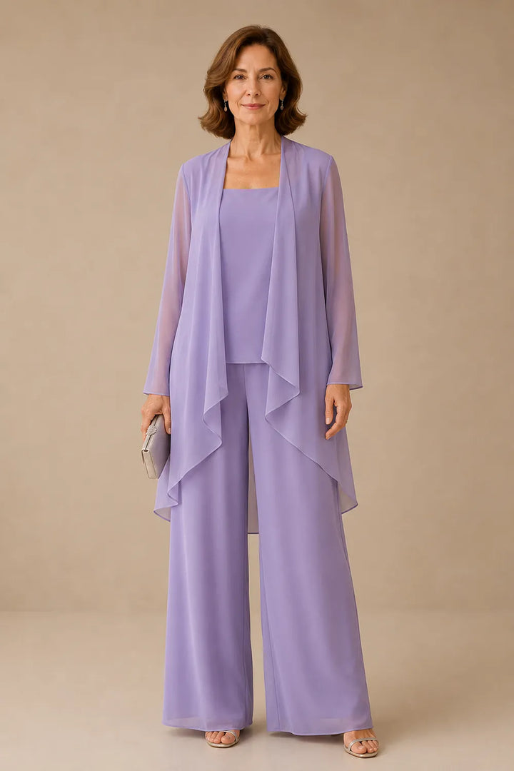 Elegante completo pantalone in chiffon per la madre della sposa