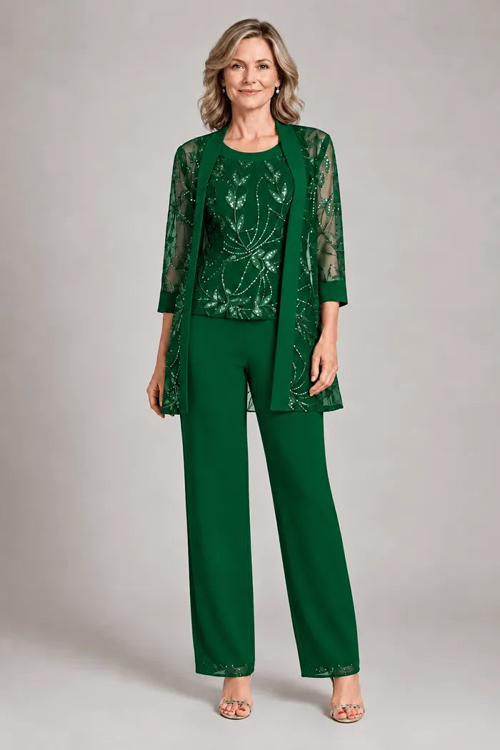 Completo elegante in chiffon con pantaloni per madre della sposa