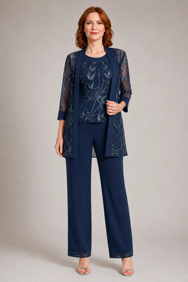 Completo elegante in chiffon con pantaloni per madre della sposa