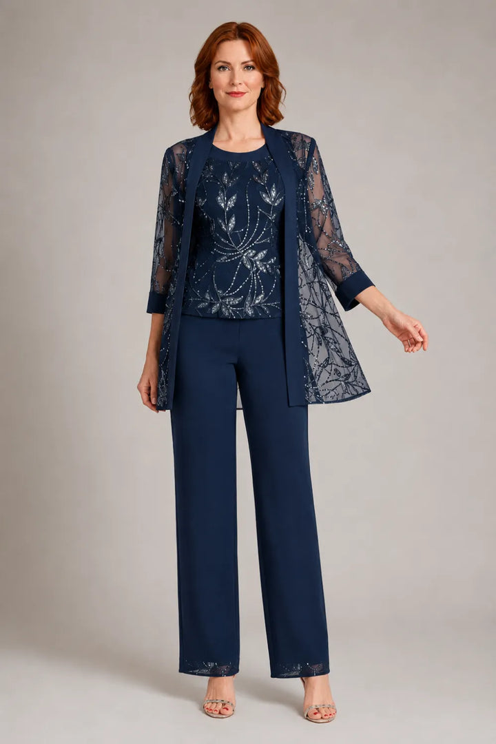 Completo elegante in chiffon con pantaloni per madre della sposa