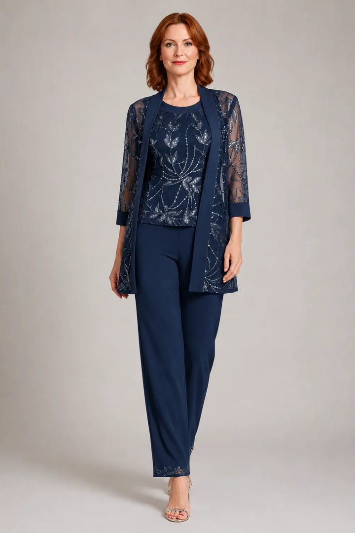 Completo elegante in chiffon con pantaloni per madre della sposa