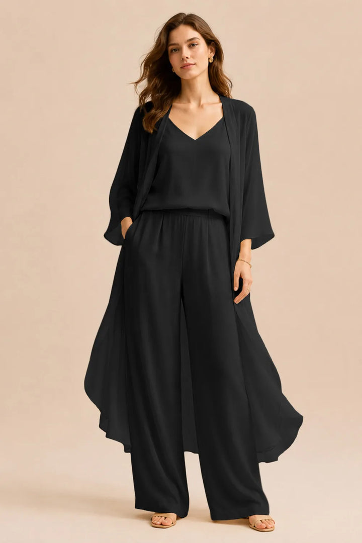 Set raffinato composto da canotta, giacca in chiffon e pantaloni