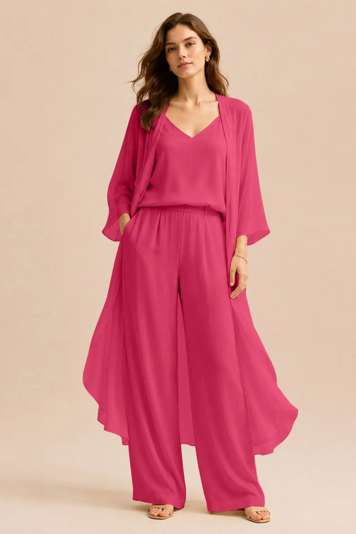 Set raffinato composto da canotta, giacca in chiffon e pantaloni