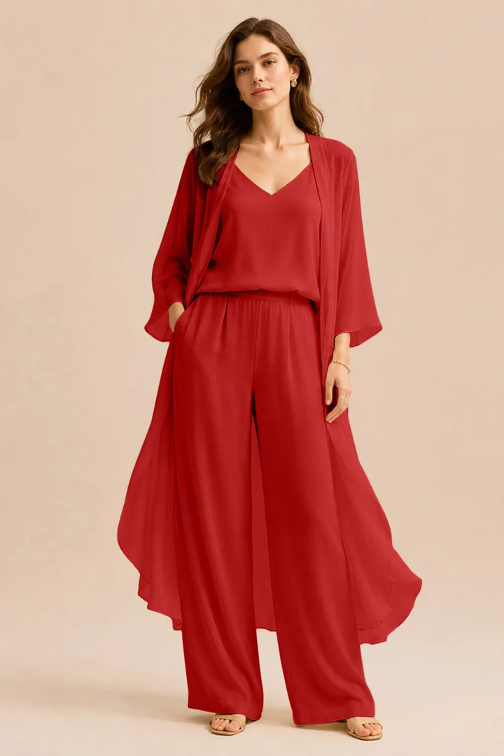 Set raffinato composto da canotta, giacca in chiffon e pantaloni