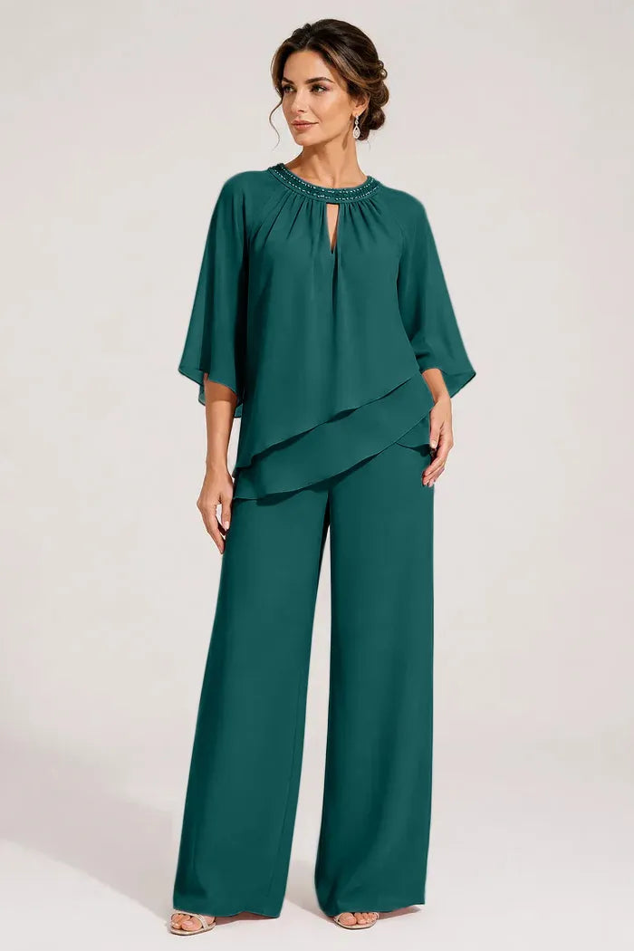 Elegante completo pantalone formale con scollo a goccia